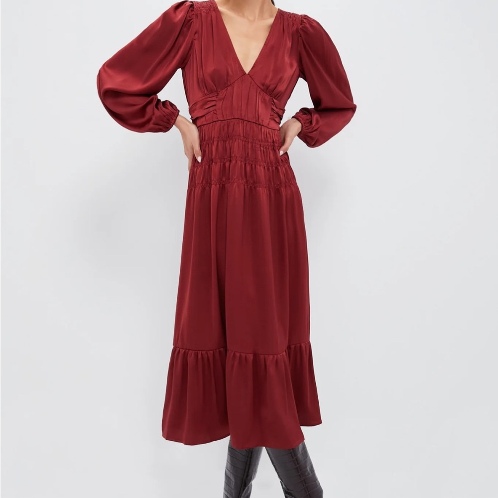 Moon River Wine Red Long Sleeve Dress